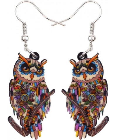 Sweet Dangle OWL Earrings Acrylic Art Bird Drop For Girls Women Kids Both Side Pattern Jewelry Brown $6.88 Earrings