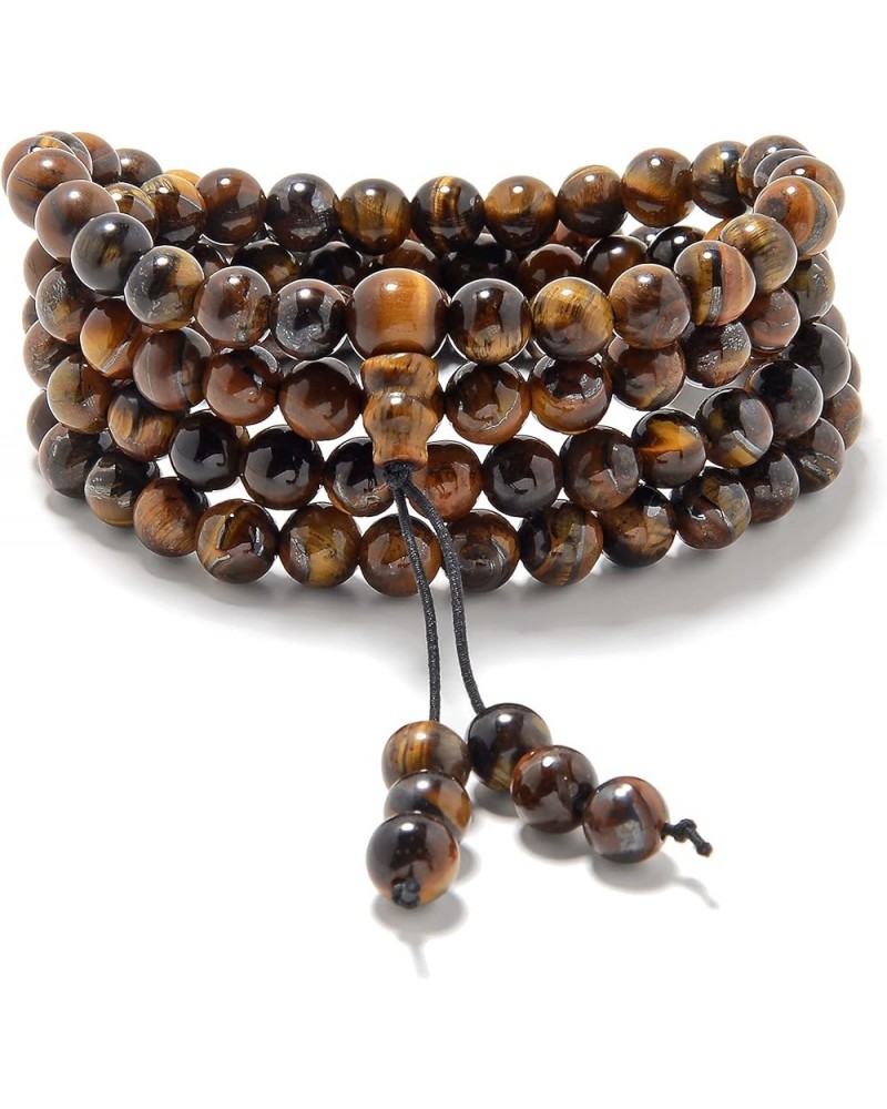 Stretchy Mala Wrist Wrap Bracelet with 108 Healing Mala Prayer Beads Brown Tiger's Eye $14.87 Bracelets