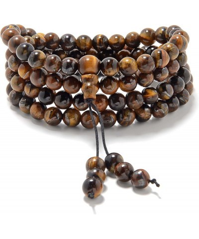 Stretchy Mala Wrist Wrap Bracelet with 108 Healing Mala Prayer Beads Brown Tiger's Eye $14.87 Bracelets