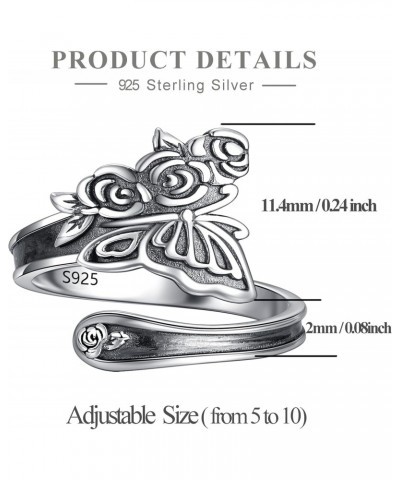 Adjustable Butterfly Spoon Rings for Women: Sterling Silver Vintage Victorian Thumb Ring Rose Flower Antique Jewelry Gifts fo...