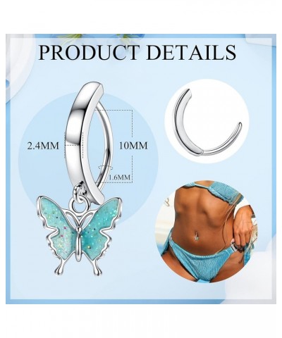 14G Clicker Belly Button Rings for Women Reverse Curved Navel Rings 316L Surgical Steel Dangle Belly Button Rings Butterfly S...