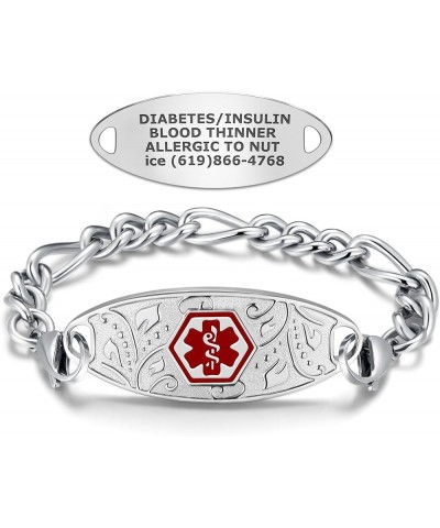 Pure Titanium Figaro Medical Alert Bracelet with Free Engraving and Lovely Filigree Tag– Style and Size 7.5 Inches Red $43.93...