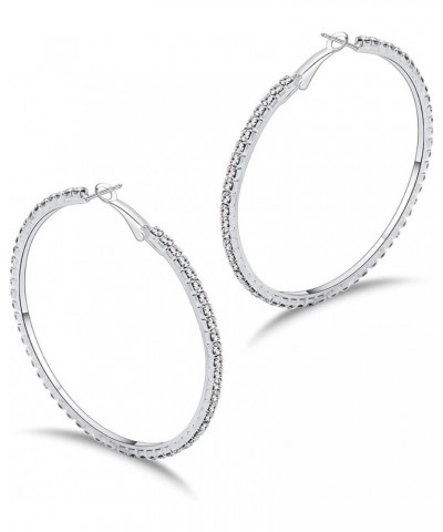 Hoop Earrings for Women and Girls, Shinning Rhinestone Hoop Earrings, Hypoallergenic Plated Alloy Earrings, Silver 3cm $7.78 ...