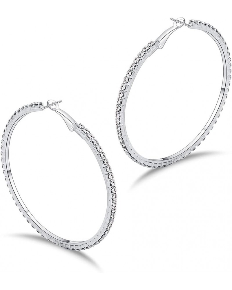 Hoop Earrings for Women and Girls, Shinning Rhinestone Hoop Earrings, Hypoallergenic Plated Alloy Earrings, Silver 3cm $7.78 ...