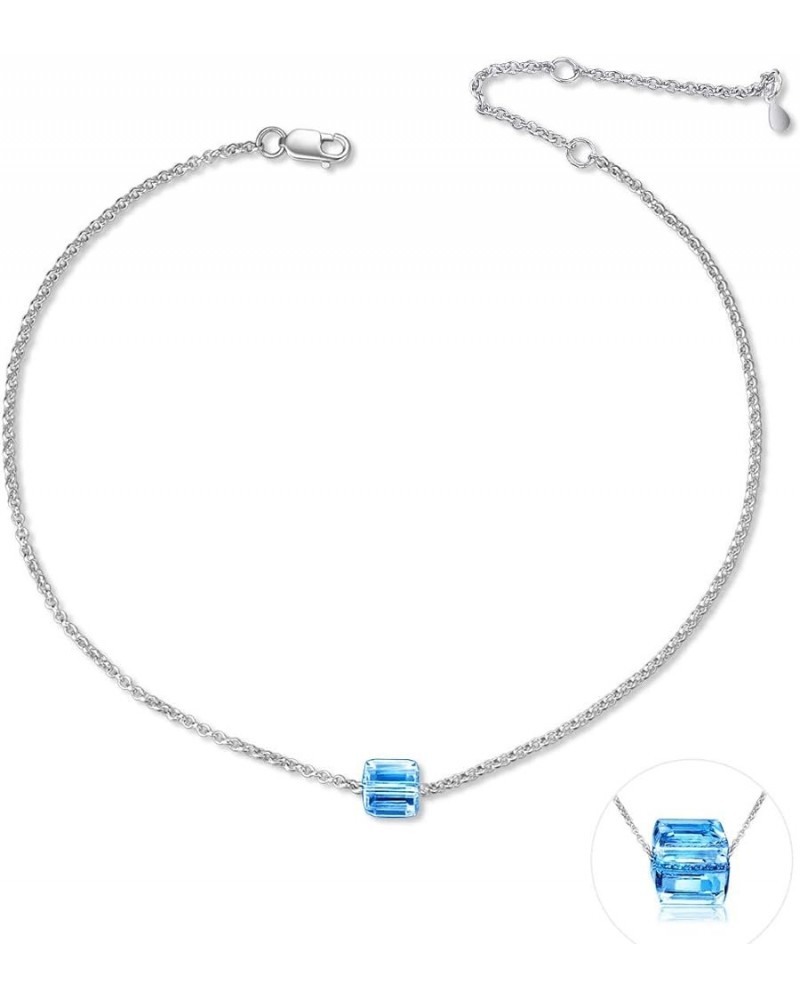 Crystal Ankle Bracelet for Women Sterling Silver Teens Anklets Aquamarine Blue $10.00 Anklets