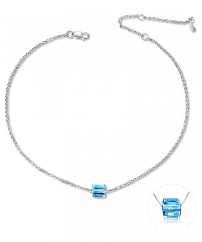 Crystal Ankle Bracelet for Women Sterling Silver Teens Anklets Aquamarine Blue $10.00 Anklets