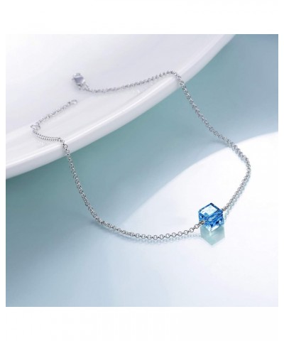 Crystal Ankle Bracelet for Women Sterling Silver Teens Anklets Aquamarine Blue $10.00 Anklets