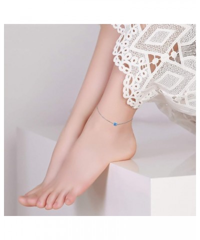 Crystal Ankle Bracelet for Women Sterling Silver Teens Anklets Aquamarine Blue $10.00 Anklets