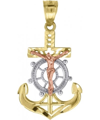 10k Gold Tri color Unisex Nautical Ship Mariner Anchor Cross Crucifix Height 29.8mm X Width 16.3mm Religious Charm Pendant Ne...