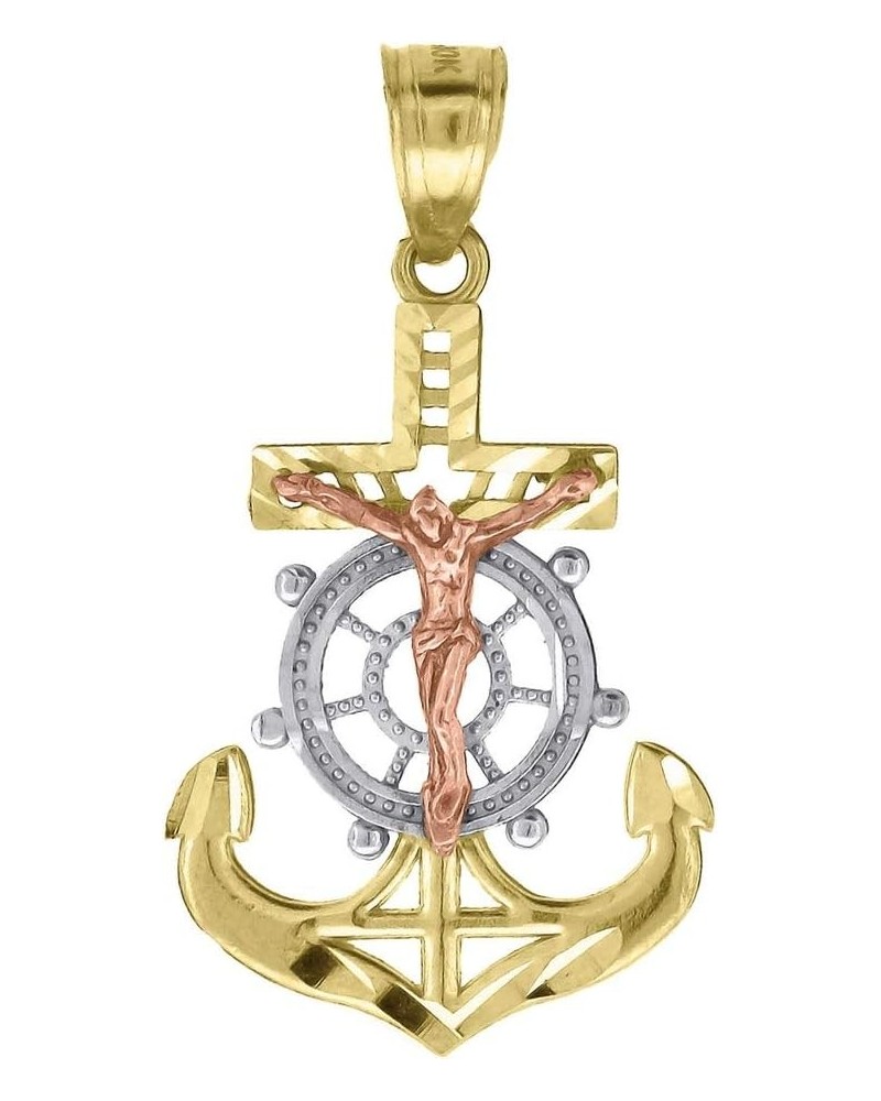 10k Gold Tri color Unisex Nautical Ship Mariner Anchor Cross Crucifix Height 29.8mm X Width 16.3mm Religious Charm Pendant Ne...