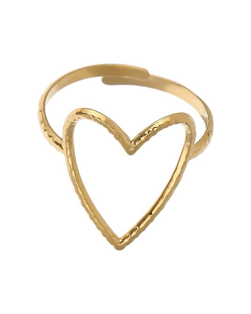 18K Gold Plated Stainless Steel Minimalist Trendy Large Open Heart Statement Adjustable Ring $15.00 Rings