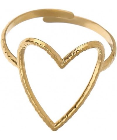 18K Gold Plated Stainless Steel Minimalist Trendy Large Open Heart Statement Adjustable Ring $15.00 Rings