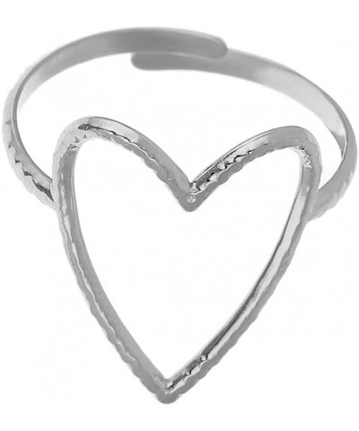 18K Gold Plated Stainless Steel Minimalist Trendy Large Open Heart Statement Adjustable Ring $15.00 Rings