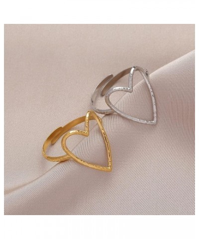 18K Gold Plated Stainless Steel Minimalist Trendy Large Open Heart Statement Adjustable Ring $15.00 Rings