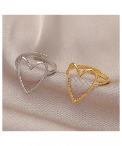 18K Gold Plated Stainless Steel Minimalist Trendy Large Open Heart Statement Adjustable Ring $15.00 Rings