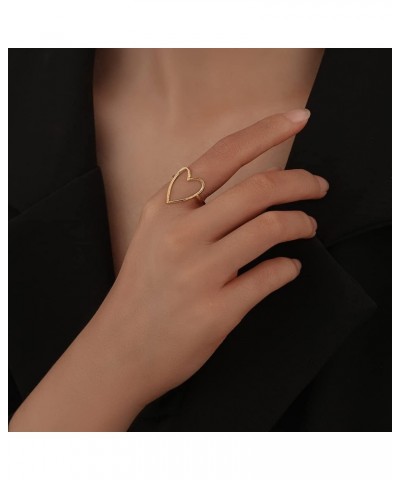 18K Gold Plated Stainless Steel Minimalist Trendy Large Open Heart Statement Adjustable Ring $15.00 Rings