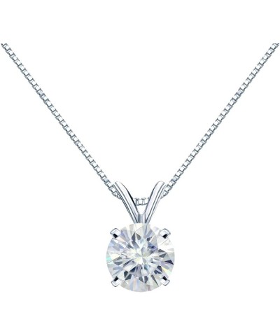 18K Gold Round 4-Prong Solitaire Moissanite Pendant Necklace (1/2 to 3 1/2ct TGW, O.White) 16 to 18-inch White Gold 1.75 cara...