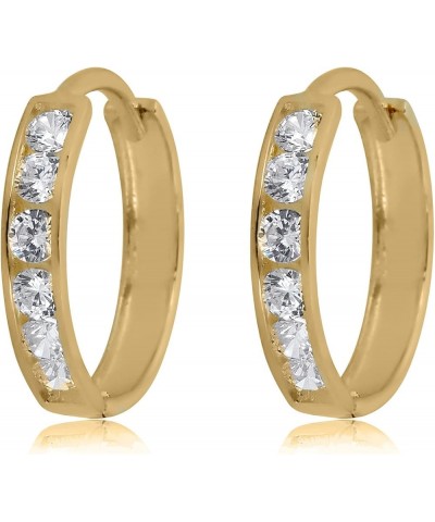 10K Gold Channel Set Simulated Diamond CZ Huggie Hoop Earrings in Yellow or White Gold Yellow Gold, 12mm $40.80 Earrings