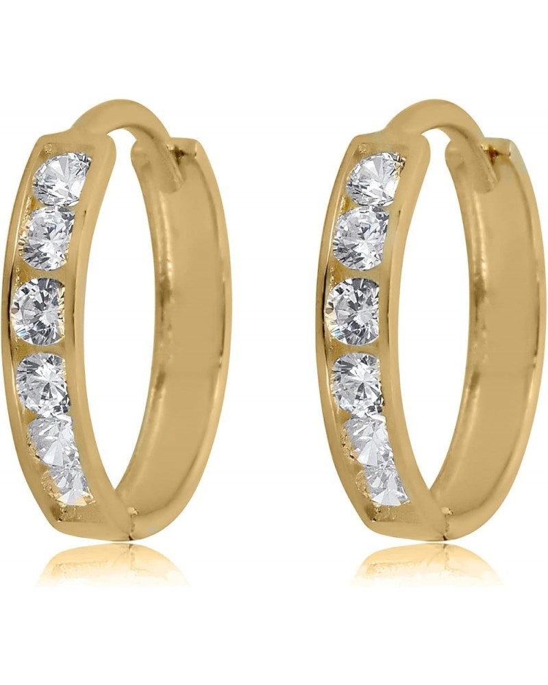 10K Gold Channel Set Simulated Diamond CZ Huggie Hoop Earrings in Yellow or White Gold Yellow Gold, 12mm $40.80 Earrings