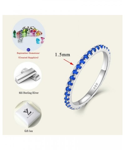 Stackable Ring 925 Sterling Silver Stacked Rings 1.5mm Birthstone Eternity Bands for Women 09-sapphire-Sept $18.00 Rings