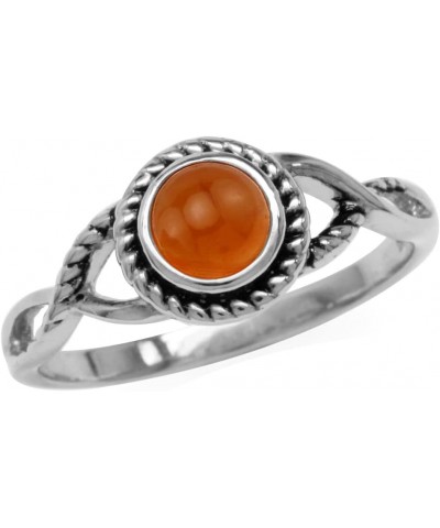 5MM Round Shape Cabochon Stone 925 Sterling Silver Minimalist Modern Wavy Ring Jewelry for Women 11.5 Silver Genuine Orange C...