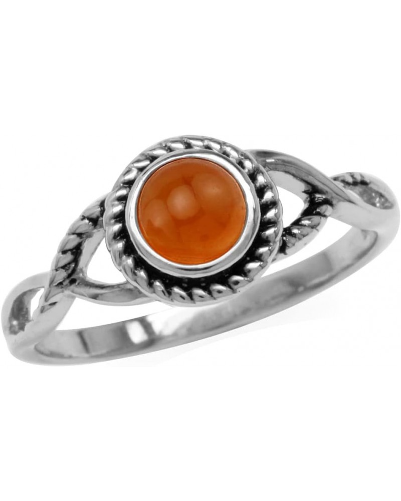 5MM Round Shape Cabochon Stone 925 Sterling Silver Minimalist Modern Wavy Ring Jewelry for Women 11.5 Silver Genuine Orange C...