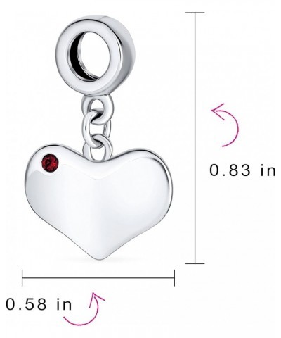 Engravable Initial Monogram Crystal Accent Dangle Heart Charm Bead For Women Teen .925 Sterling Silver European Bracelet Simu...