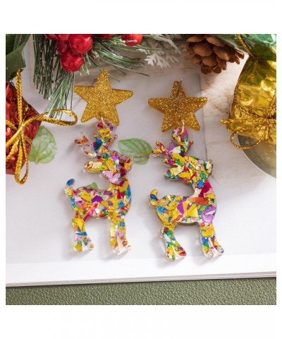 Acrylic Snowflake Green Red Christmas Tree Shape Dangle Drop Earrings Winter Jewelry Gift Reindeer-Multicolor $7.00 Earrings