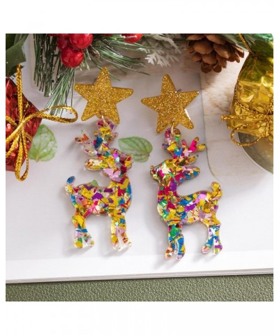 Acrylic Snowflake Green Red Christmas Tree Shape Dangle Drop Earrings Winter Jewelry Gift Reindeer-Multicolor $7.00 Earrings