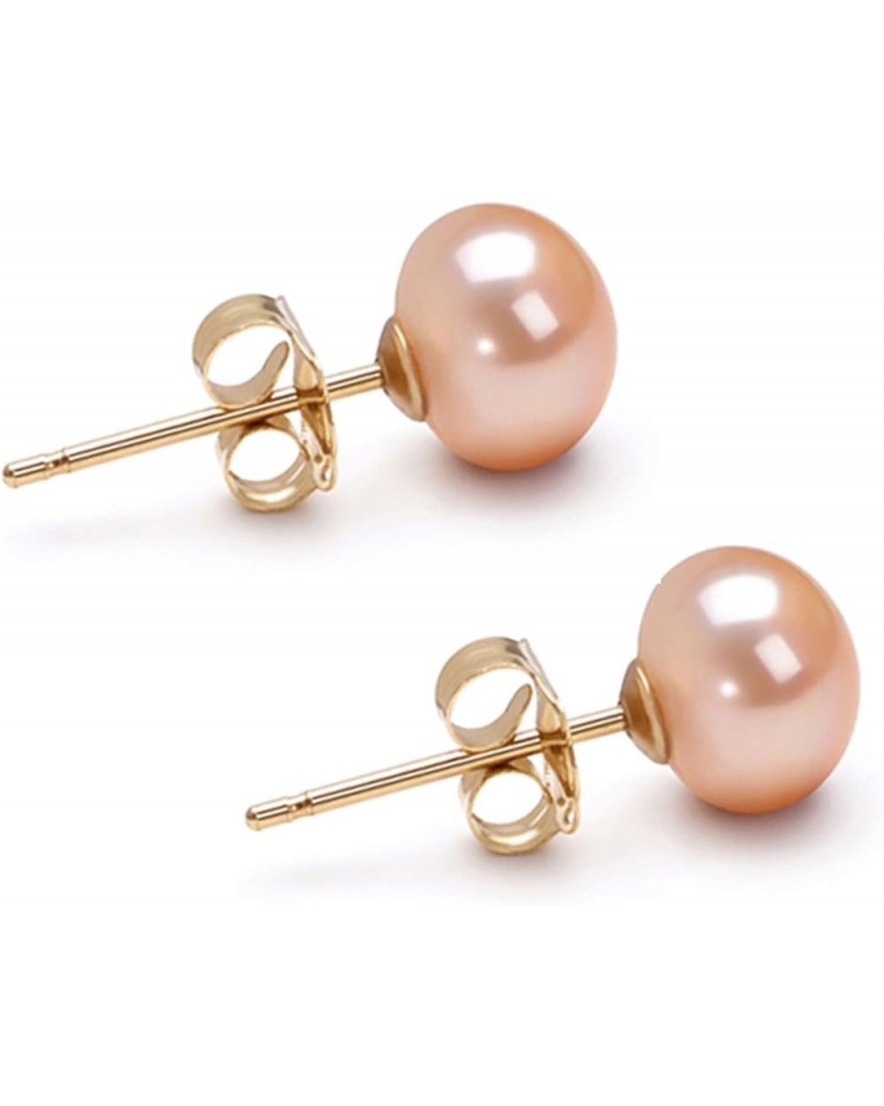 6-10mm Pink Freshwater Cultured Pearl Earrings Stud for Women 925 Sterling Silver Push Back or Screw Back Settings AA Quality...