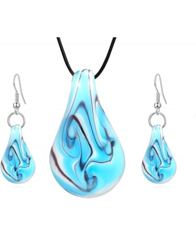 Glass Water Drop Shape Glaze Spiral Dangle Earrings Lampwork Handmade Glass Bead Geometric Earrings for Women Jewelry Set 2 $...