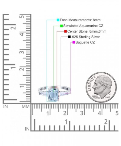 Art Deco Wedding Bridal Engagement Ring Emerald Cut 8mmx6mm Baguette Three Stone Simulated Cubic Zirconia 925 Sterling Silver...