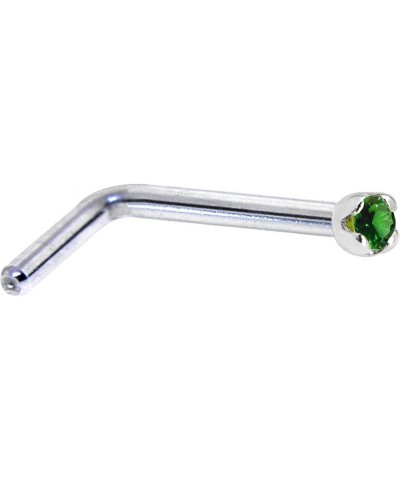 Solid 14k White Gold 1.5mm Genuine Emerald L Shaped Nose Stud Ring 18 Gauge 1/4 $24.83 Body Jewelry