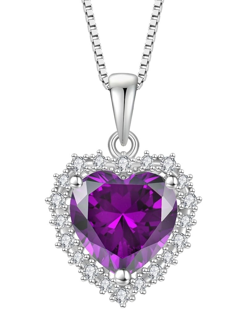 Heart Birthstone Pendant Necklace 925 Sterling Silver Jewelry Gift for Women 02-Amethyst $31.10 Necklaces