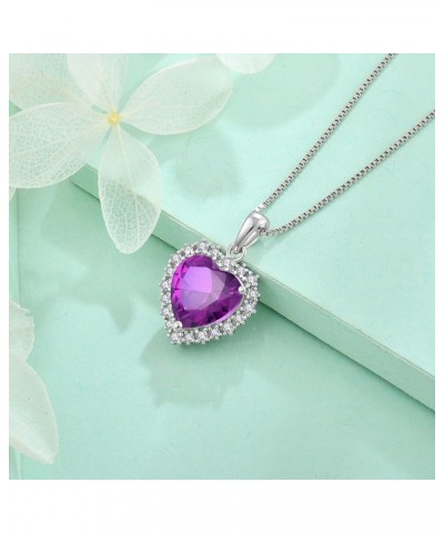 Heart Birthstone Pendant Necklace 925 Sterling Silver Jewelry Gift for Women 02-Amethyst $31.10 Necklaces