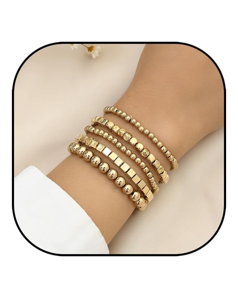 Gold Bracelets for Women 14K Gold Plated Stackable Bracelet Delicate Stackable Gold Bead Bracelet for Girls 5pcs Diamond Bead...