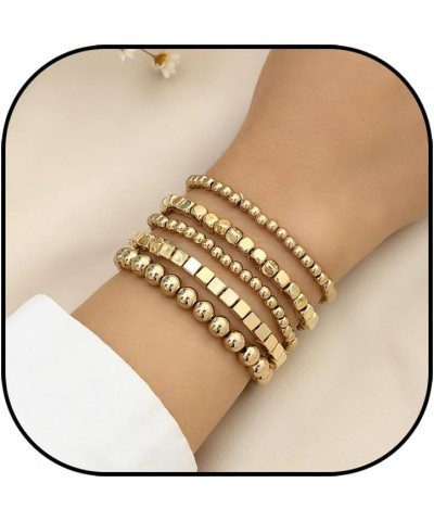 Gold Bracelets for Women 14K Gold Plated Stackable Bracelet Delicate Stackable Gold Bead Bracelet for Girls 5pcs Diamond Bead...