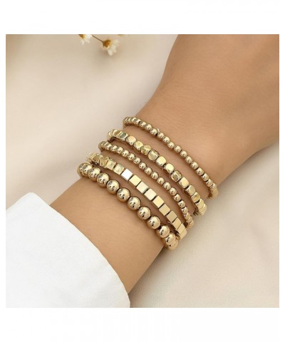 Gold Bracelets for Women 14K Gold Plated Stackable Bracelet Delicate Stackable Gold Bead Bracelet for Girls 5pcs Diamond Bead...