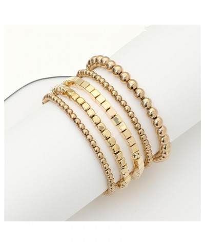 Gold Bracelets for Women 14K Gold Plated Stackable Bracelet Delicate Stackable Gold Bead Bracelet for Girls 5pcs Diamond Bead...