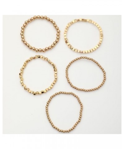 Gold Bracelets for Women 14K Gold Plated Stackable Bracelet Delicate Stackable Gold Bead Bracelet for Girls 5pcs Diamond Bead...