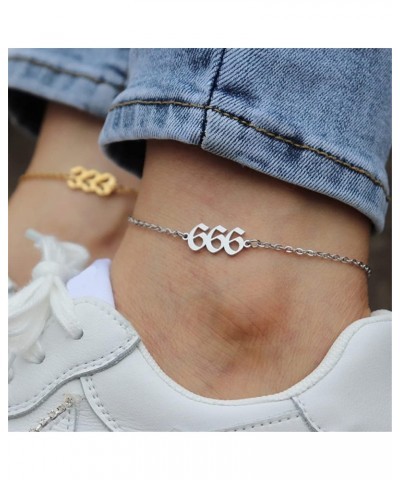 Angel Number Ankle Bracelet for Women Stainless Steel Adjustable Chain Anklet Dainty Simple Numerology Jewelry 8.3+2inch, Sil...