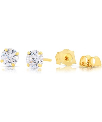 10k Solid Gold Solitaire Round Cubic Zirconia Stud Earrings in Secure Push-backs, Unisex Design… YG 4mm $12.80 Earrings