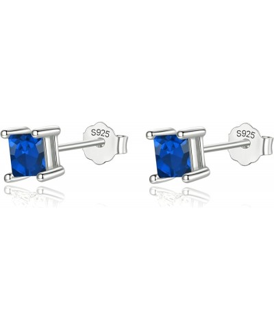 Birthstone Stud Earrings 925 Sterling Silver, Square CZ 12 Months Birthday Gifts for Women 9-September-Sapphire Birthstone $1...