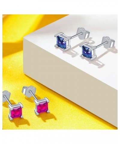 Birthstone Stud Earrings 925 Sterling Silver, Square CZ 12 Months Birthday Gifts for Women 9-September-Sapphire Birthstone $1...