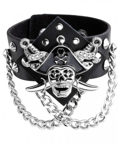 Black PU Leather Cuff Skull Biker Bracelet Wristband for Women Men Chains Bangle Adjustable A $8.09 Bracelets