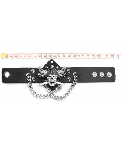 Black PU Leather Cuff Skull Biker Bracelet Wristband for Women Men Chains Bangle Adjustable A $8.09 Bracelets