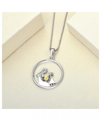 Women's Mother and Son/Daughter Necklace Sterling Silver Mum Hold Child Heart Pendant Necklace Gifts for Moms 11-topaz-Nov mo...