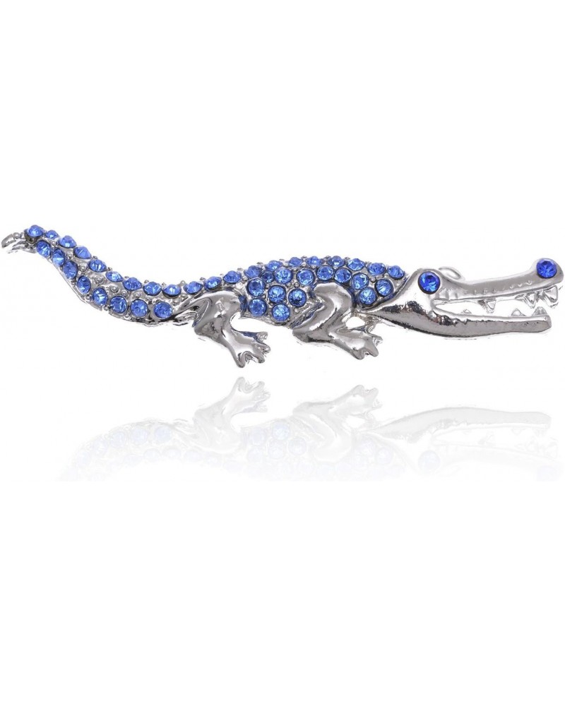 Sapphire Blue Rhinestone Shiny Silvery Tone Crocodile Alligator Animal Pin Brooch $10.19 Brooches & Pins