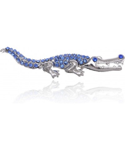 Sapphire Blue Rhinestone Shiny Silvery Tone Crocodile Alligator Animal Pin Brooch $10.19 Brooches & Pins