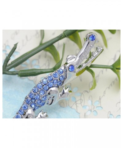 Sapphire Blue Rhinestone Shiny Silvery Tone Crocodile Alligator Animal Pin Brooch $10.19 Brooches & Pins